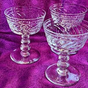 4 1930s Art Deco Libby Rock Sharpe Fine Crystal Champagne Sherbert Glasses #1002